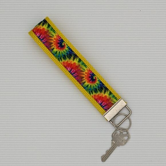 Tie Dye Keychain Wristlet Fabric Key FOB Gift New Drivers Boho Hippie Cheerful - Picture 1 of 7